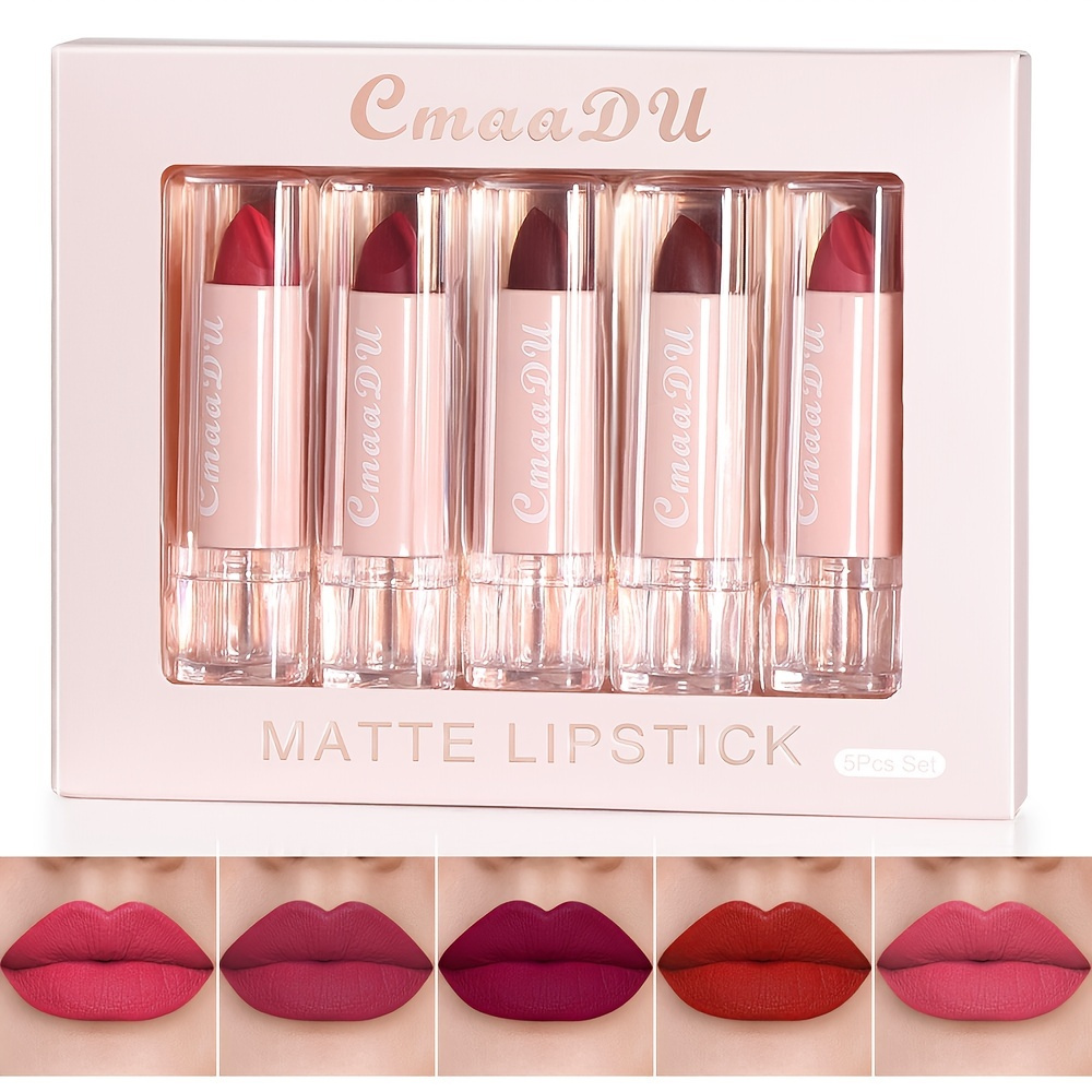 

5 Color Lipstick Set, Rich Color Rendering, Smooth Matte Velvet Texture, Long Lasting Moisturizing Lip Gloss Kits Valentine's Day Gifts