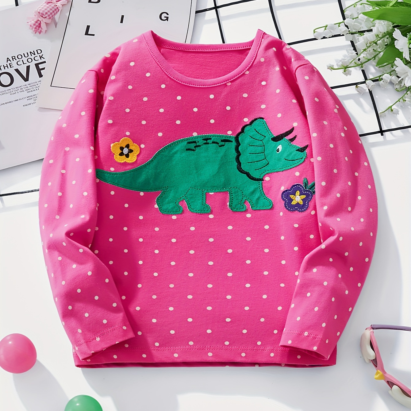 Little Bitty Girls' Dinosaur & Floral Embroidered T-Shirt