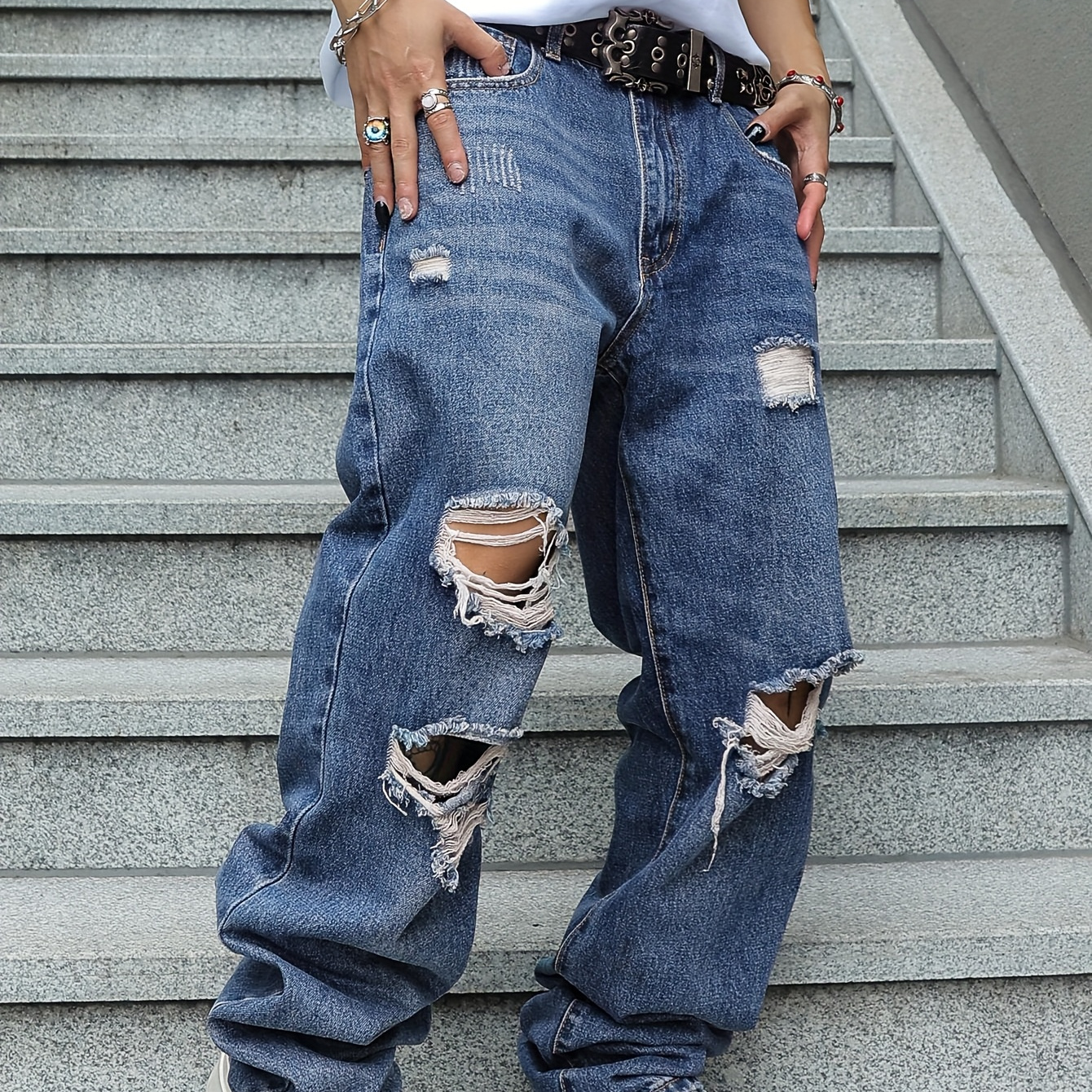 Behind Guy Wearing Ripped Jeans Blown Skinny Ripped Jeans Washed