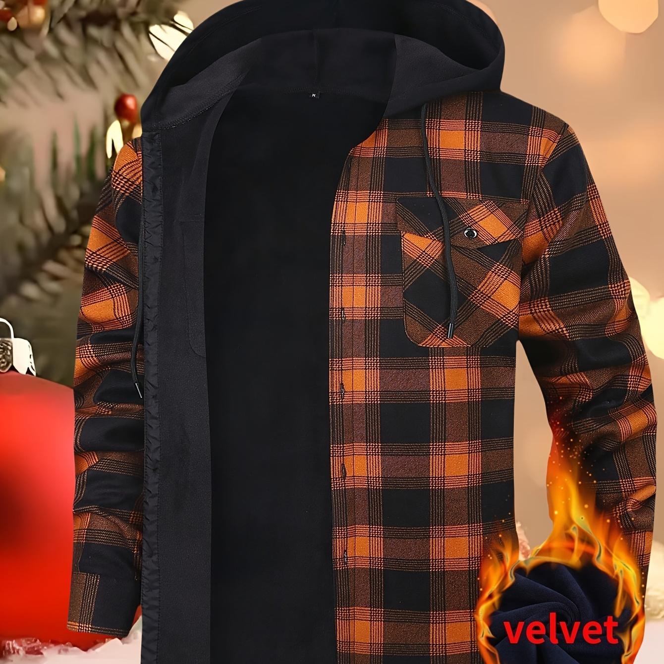 

New Hooded Warm Flannel Shirt With Fleece Lining, Thickened For , Featuring Double Pockets And A Stylish Oversized Design In Denim Style.