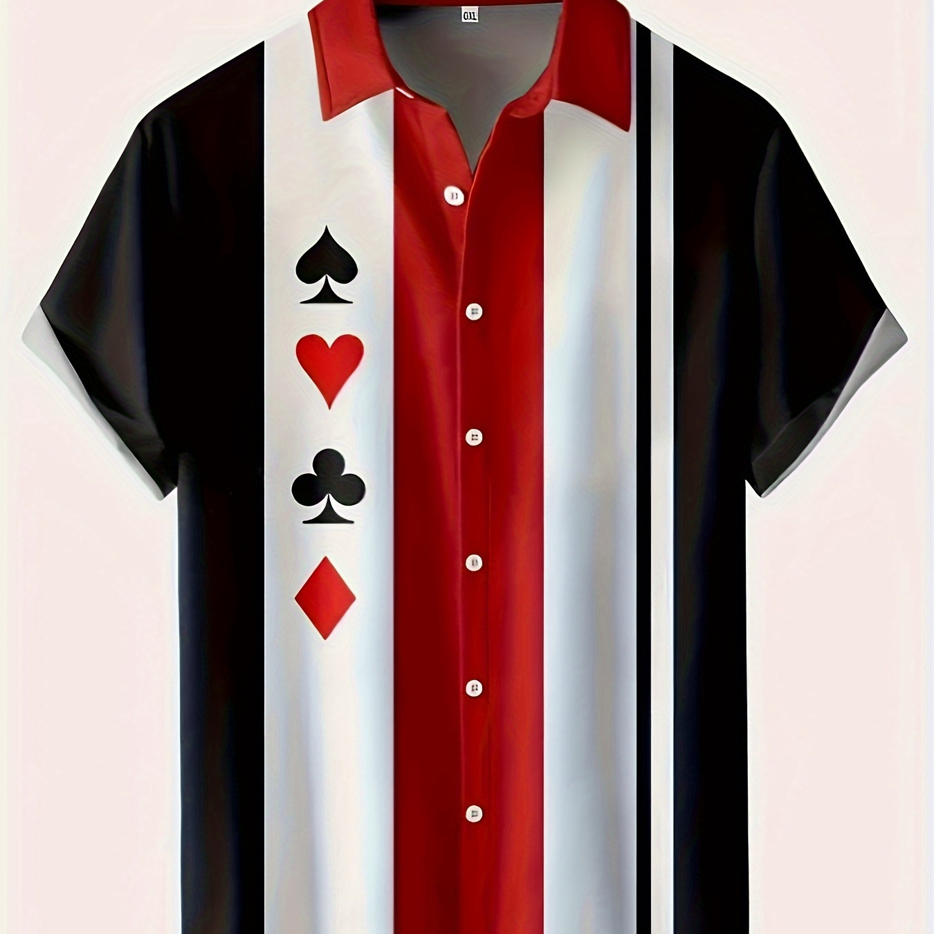 

Men's Casual Short Sleeve Shirt With Symbols & Stripes - Lightweight Polyester, Button-up Collar, Ideal For Wear