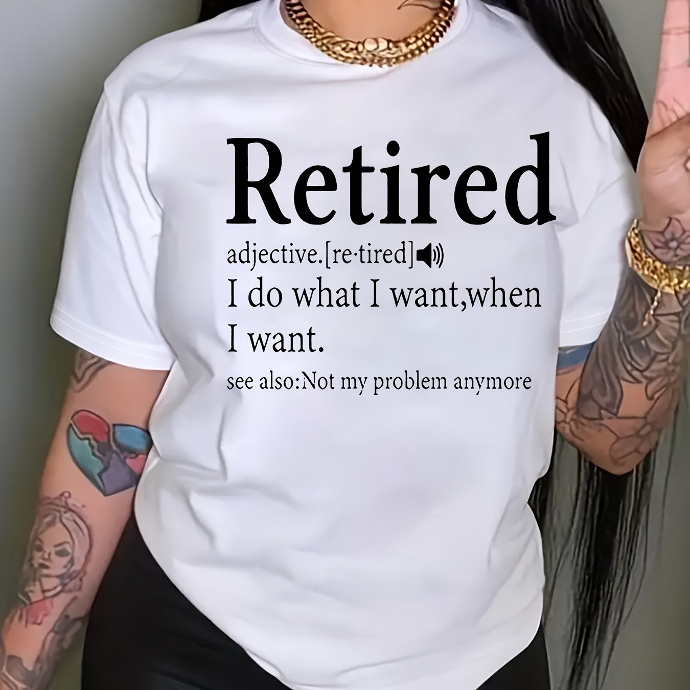 

Retired Print T-shirt, Short Sleeve Crew Neck Casual Top For Summer & Spring, Women's Clothing