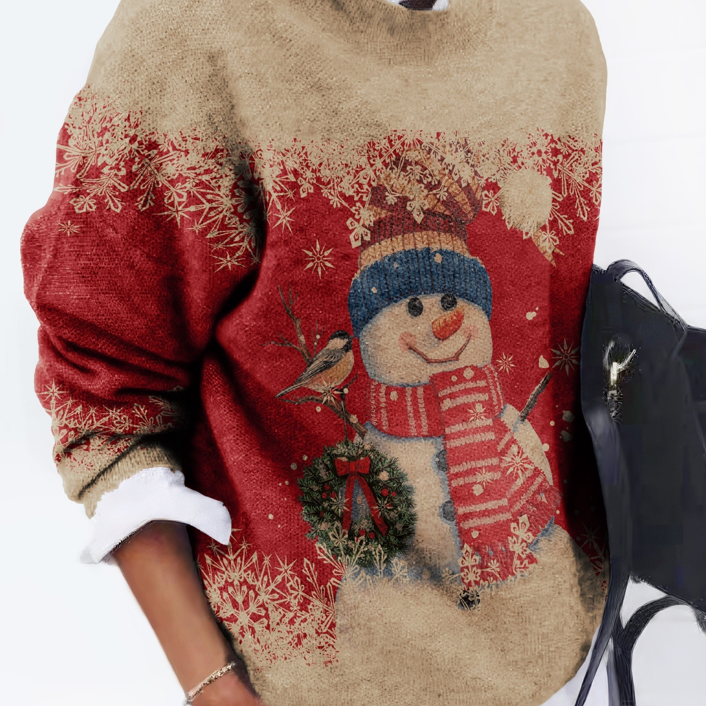 

Snowman Pattern Knit Sweater, Casual Crew Neck Long Sleeve Sweater, Women's Clothing