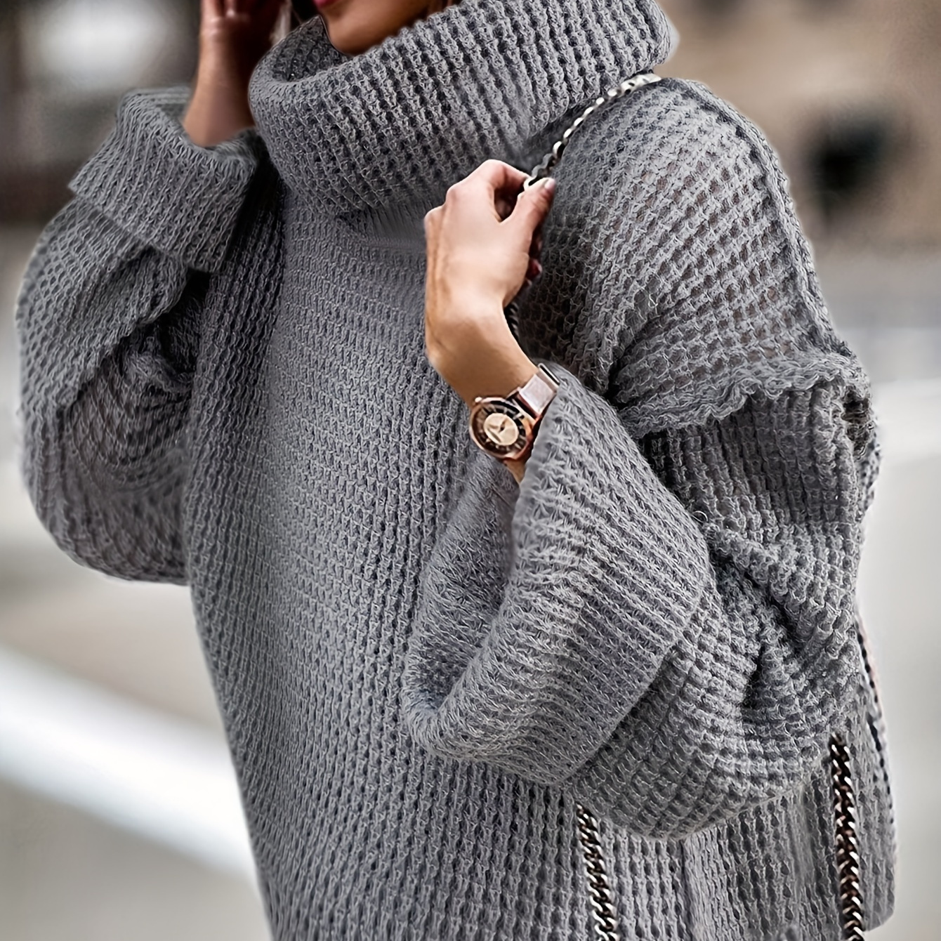 

Pull À Manches Longues À Col Haut, Pull Décontracté Uni Pour L'hiver Et L'automne, Vêtements Pour Femmes