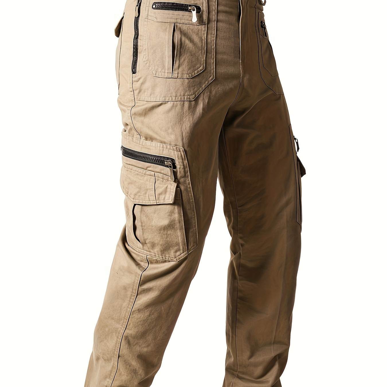 

Men's 100% Cotton Solid Color Cargo Pants, Multi-pockets Design Casual Comfy Outdoor Trousers As Gift