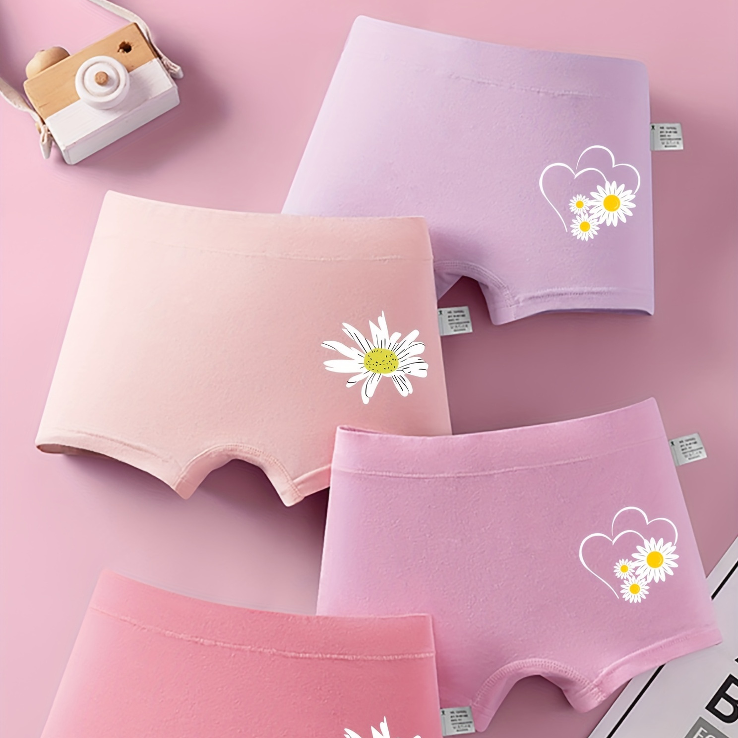 

4pcs Toddler Girls Boxers Briefs Cotton Cute Daisy Pattern Breathable Boxers Soft Comfy Girls Underwear