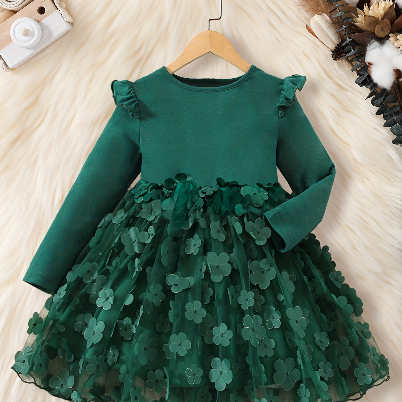 

Girls' Party Princess Tutu Dresses With Flower Appliques Long Sleeve A-line Casual Cute Dress