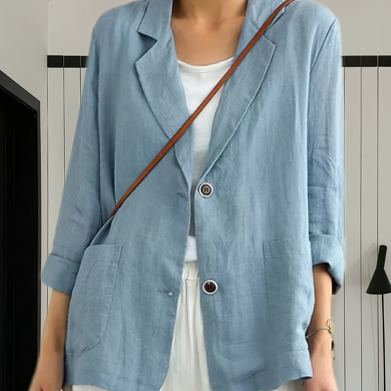 

Plain Color Single Breasted Blazer, Elegant Long Sleeve Notched Lapel Blazer For Spring & Fall, Women's Clothing