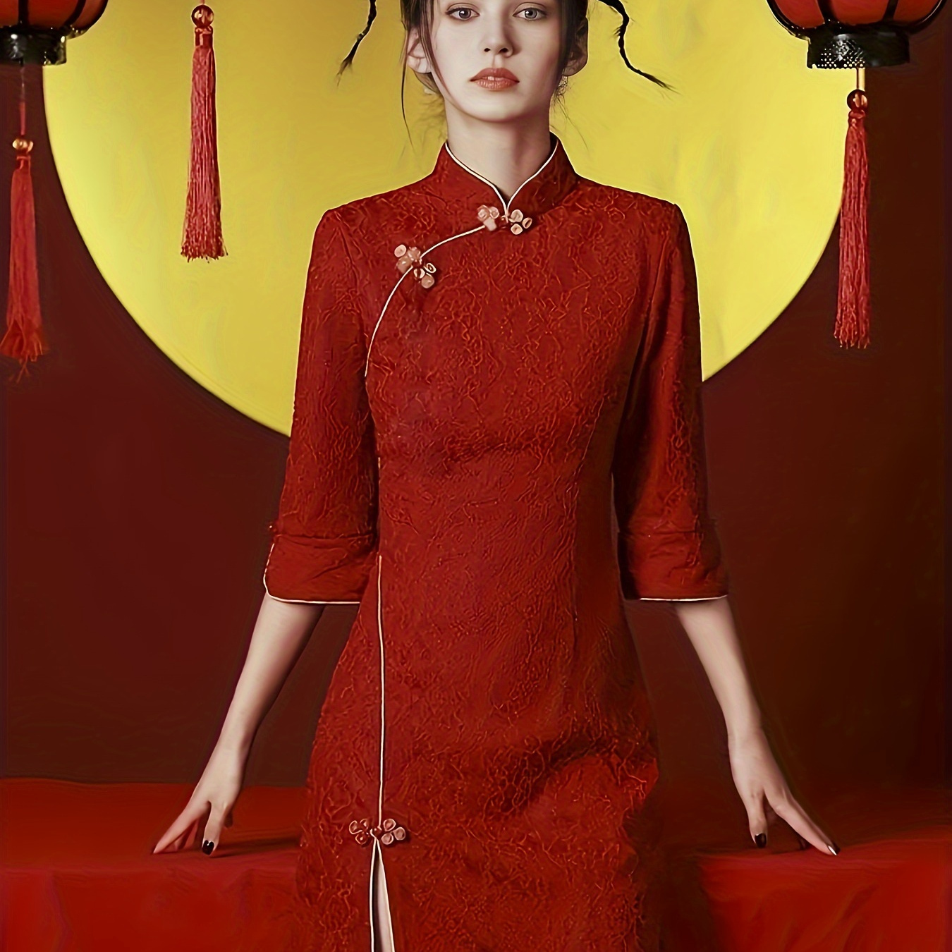 

Solid Split Cheongsam Dress, Elegant Chinese Style Slim Qipao Dress, Women's Clothing