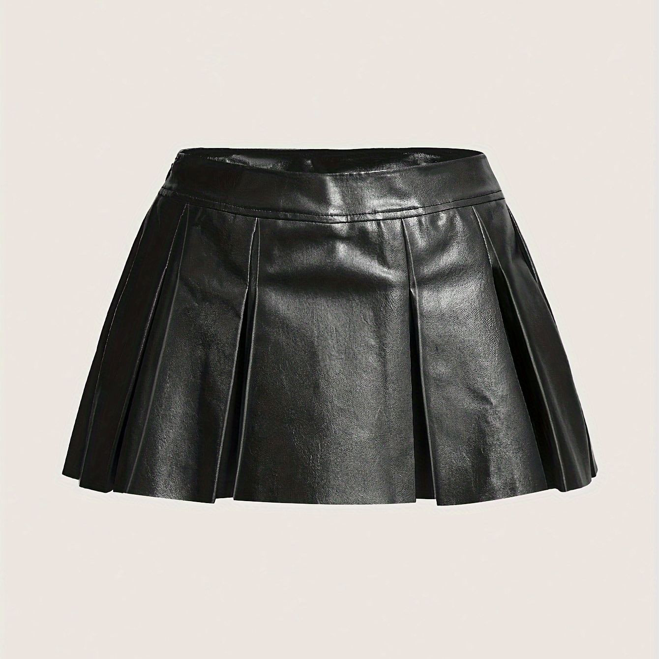 

Pu Leather Pleated Skirt, Elegant A- Skirt For Street Wear, Women's Clothing