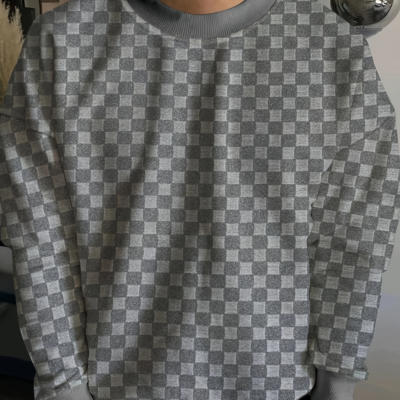 

Plaid Trendy Sweatshirt, Men's Casual Graphic Design Crew Neck Sweatshirt For Men Fall Winter