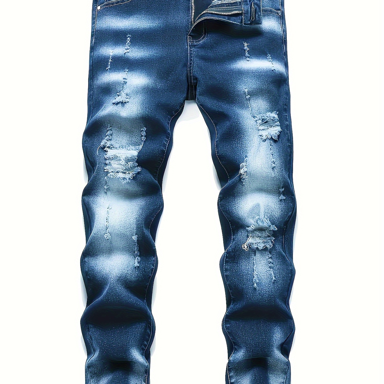 

Slim Fit Ripped Jeans, Men's Casual Street Style Distressed Stretch Denim Pants With Pockets