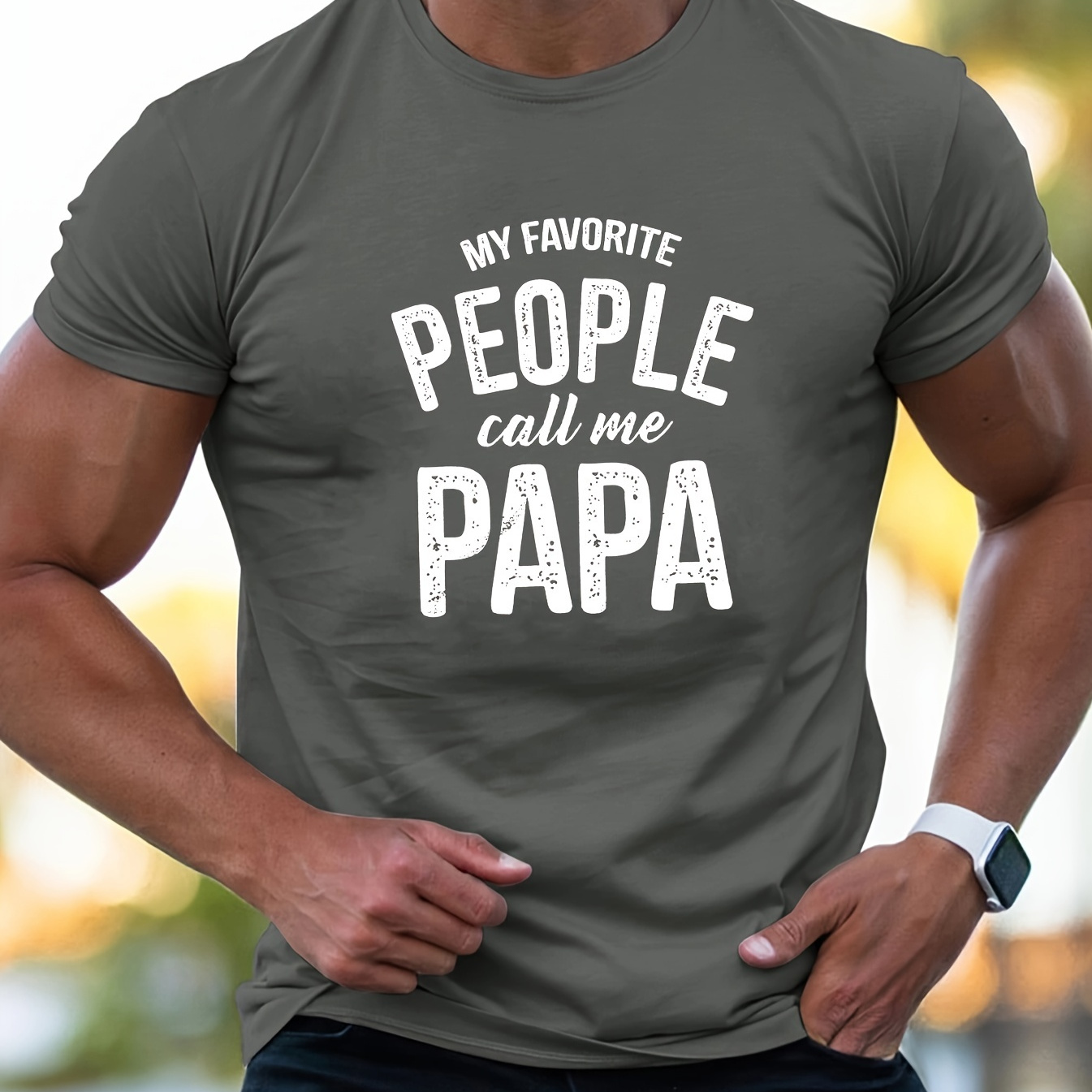 

My Favorite People Call Me Papa Print Tees For Men, Casual Quick Drying Breathable T-shirt, Short Sleeve T-shirt For Running Training