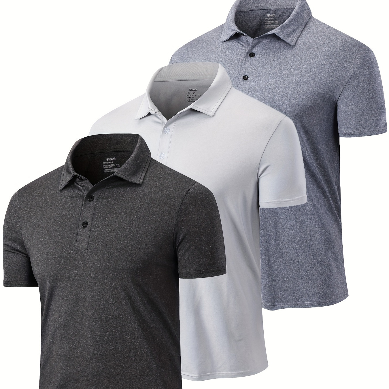 

3 Pack Mens Lapel T Shirt Quick Dry Short Sleeve Golf T Shirt Performance Moisture Wicking Casual Workout