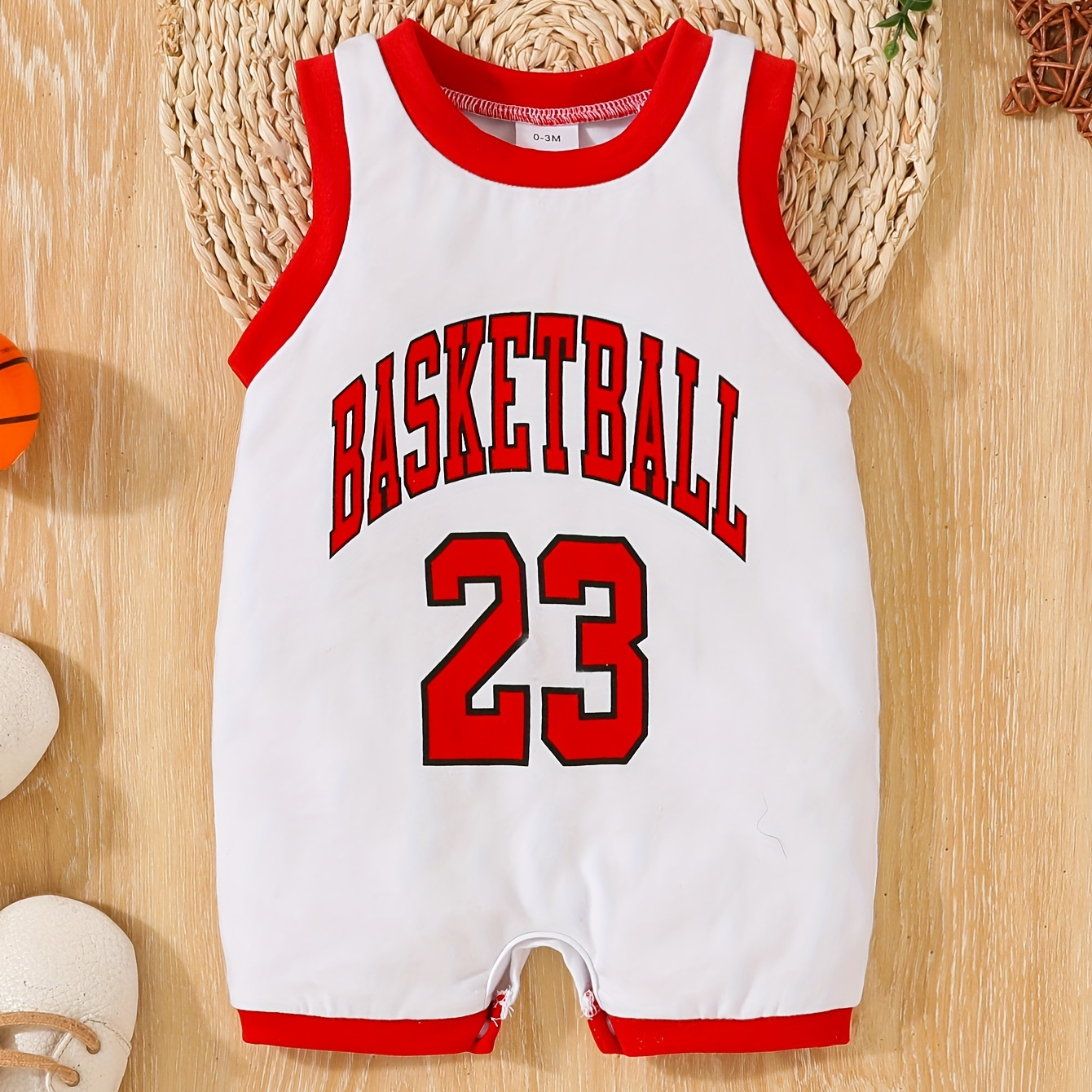 

Infant Baby Boy's Basketball Print Bodysuit, 100% Cotton Comfortable Onesie With Snap Closure For Easy Diaper Change