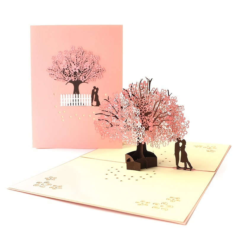 1pc 3D Greeting Card, Creative Romantic Couple Anniversary Handmade Card For Girlfriend