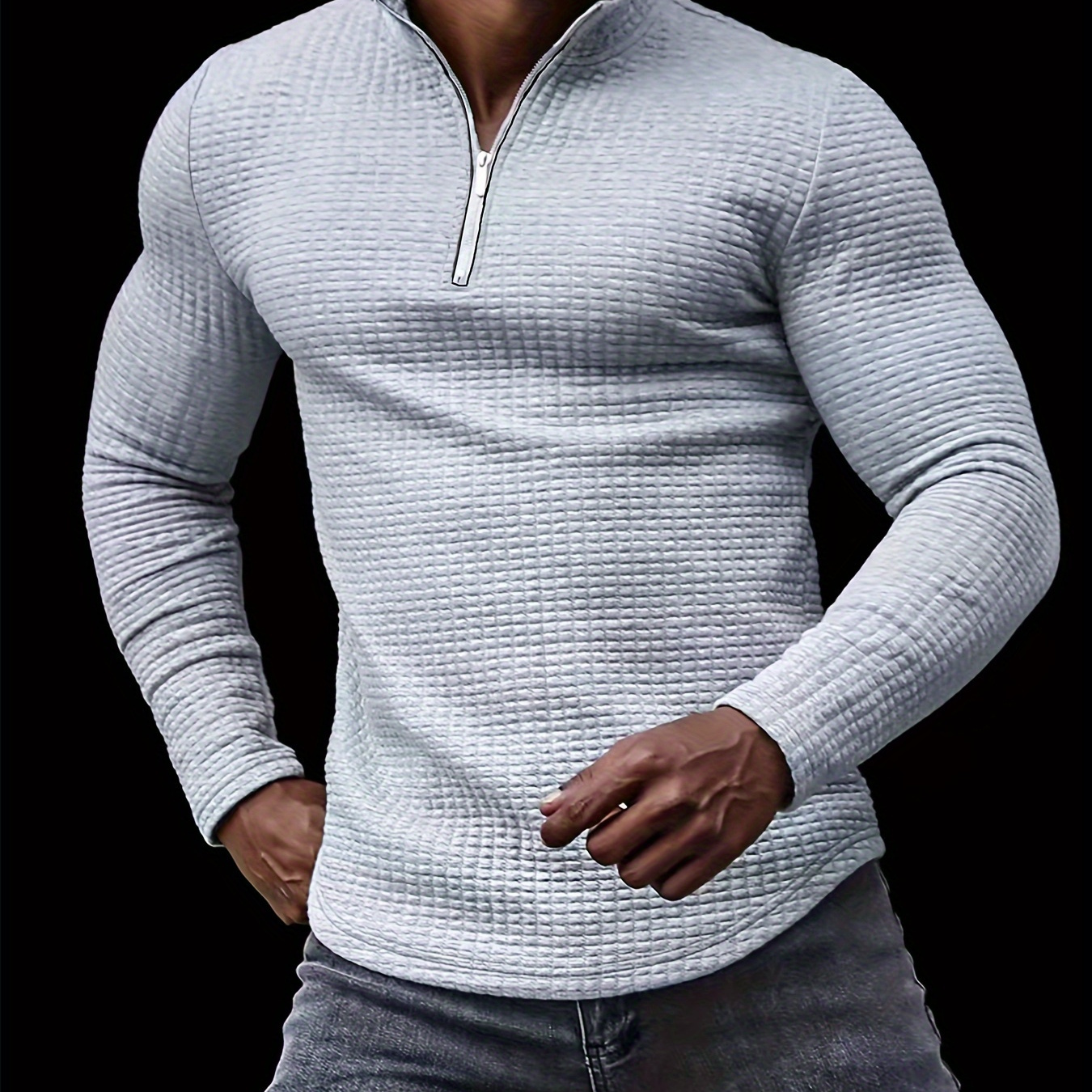 Autumn And Winter New Sports Leisure Thickened Long Sleeve Fitness Shirts Running Training Stand Neck Half Zip Fit Waffle Bottom Top