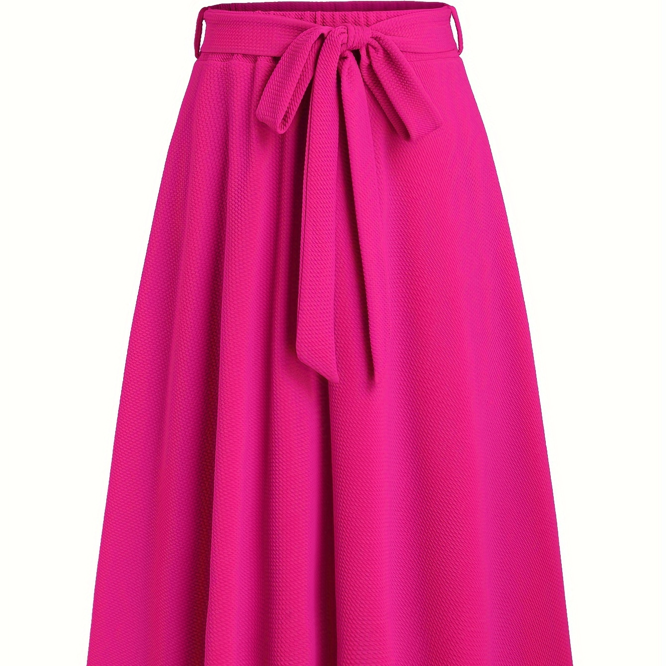 

Solid Color High Waist Skirt, Elegant Belted A-line Midi Skirt For Spring & Summer, Women's Clothing