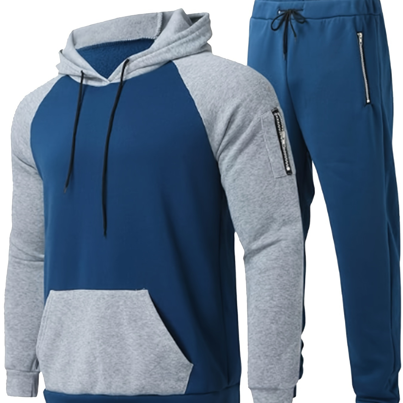 

Plus Size Men's Contrast Color Hooded Sweatshirt & Sweatpants Set For Fall Winter, Fashion Casual 2pcs Outfits, Men's Clothing