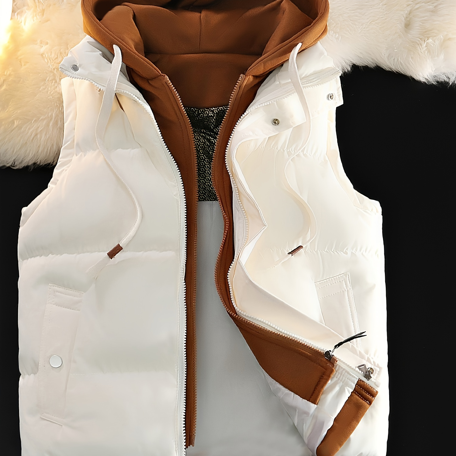 

Autumn/winter Couple's Hooded Insulated Vest, Fashionable Fake Two-piece Design, Warm Polyester, Machine Washable, Insulation For Winter, Outdoor Casual, Thickened, Couple', Jacket