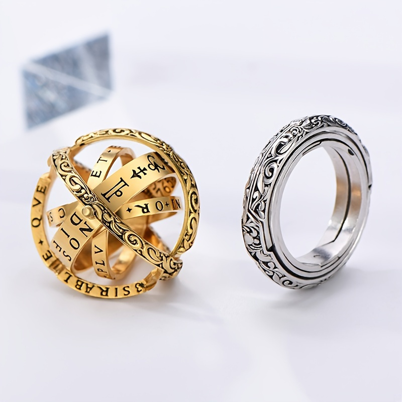 

1pc Fashion Creative Retro Ball Shaped Lovers Ring Astronomical Ball Ring Deformation Rotating Ring Valentine's Day Gift Artificial Jewelry Size: 6-12
