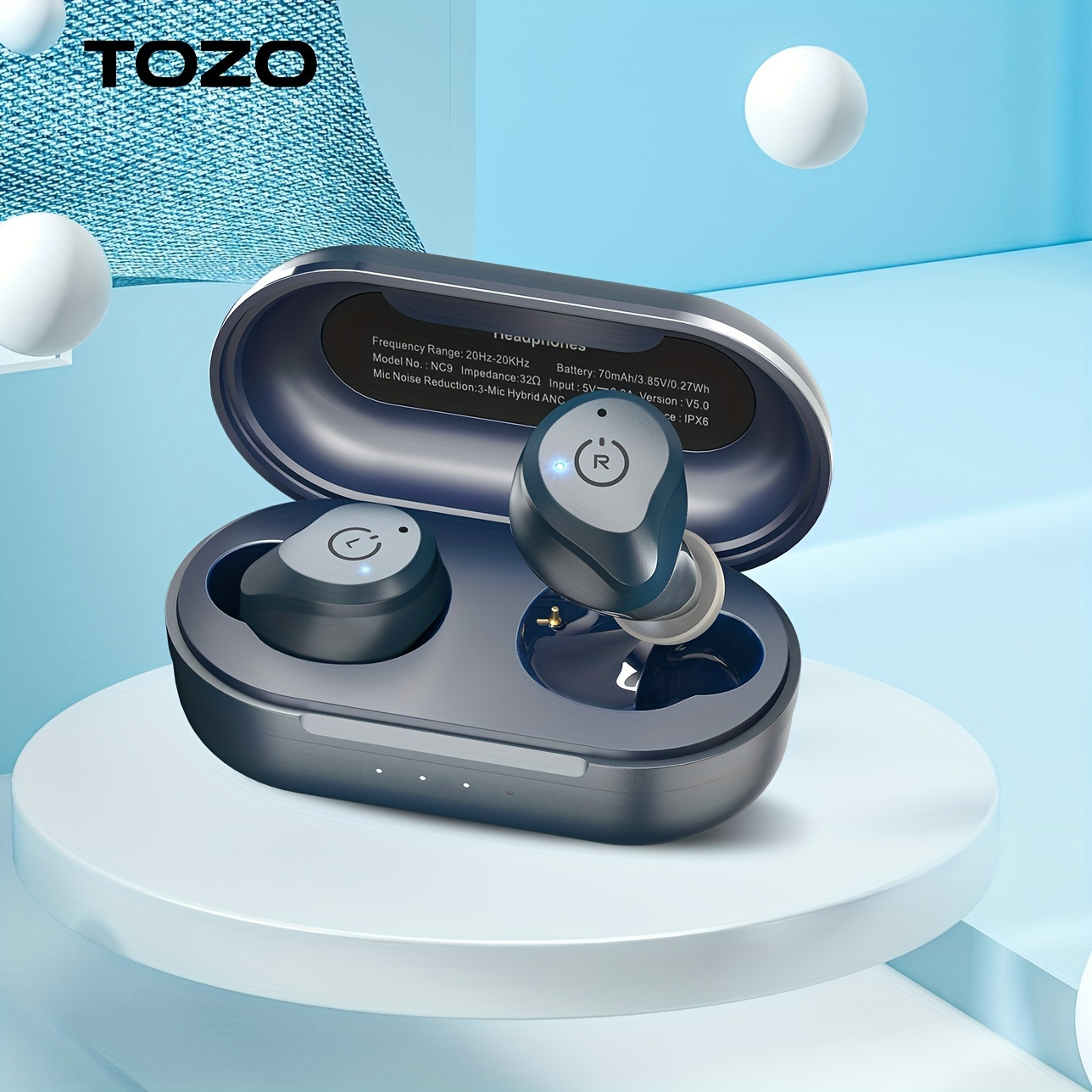 TOZO T12 2022 Wireless Earbuds Bluetooth 5.3 Headphones Premium Sound  Performance Touch Control LED Digital Display