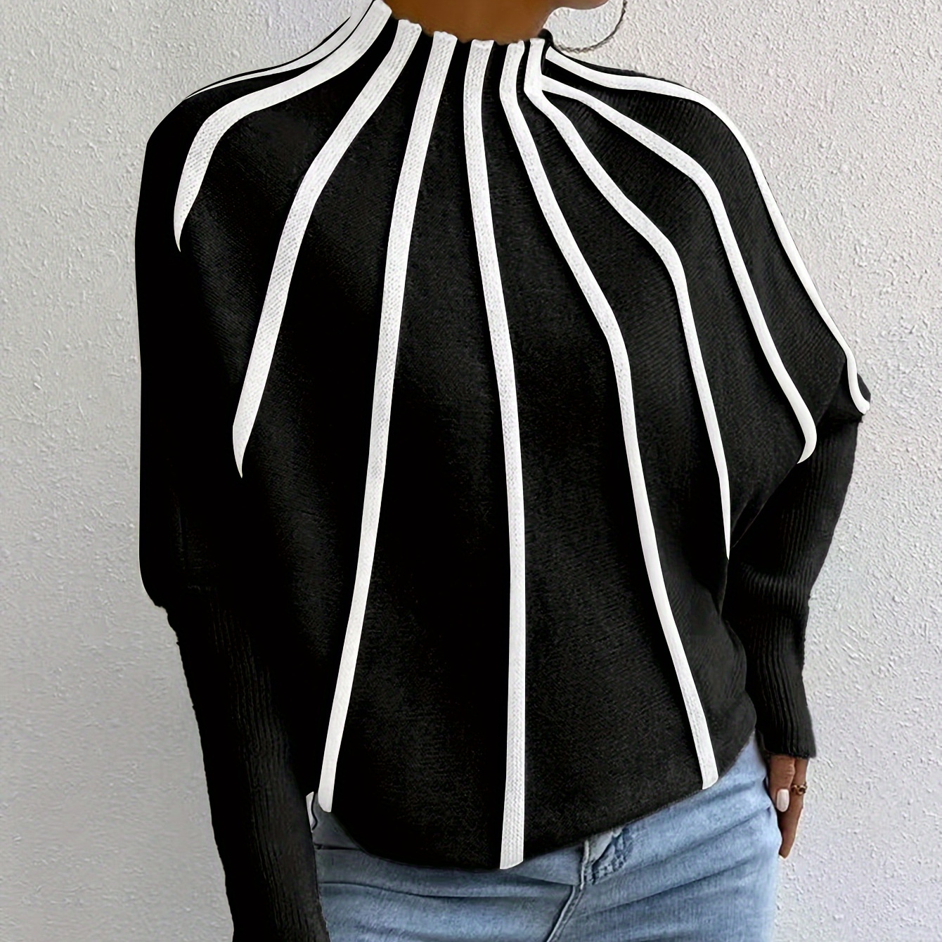 

Women's Casual Striped Turtleneck Sweater - Knit Pullover With Long Sleeves, Relaxed Fit For Casual Attire, Casual Wear| Style|polyester Knit, Classic Sweater For Ladies