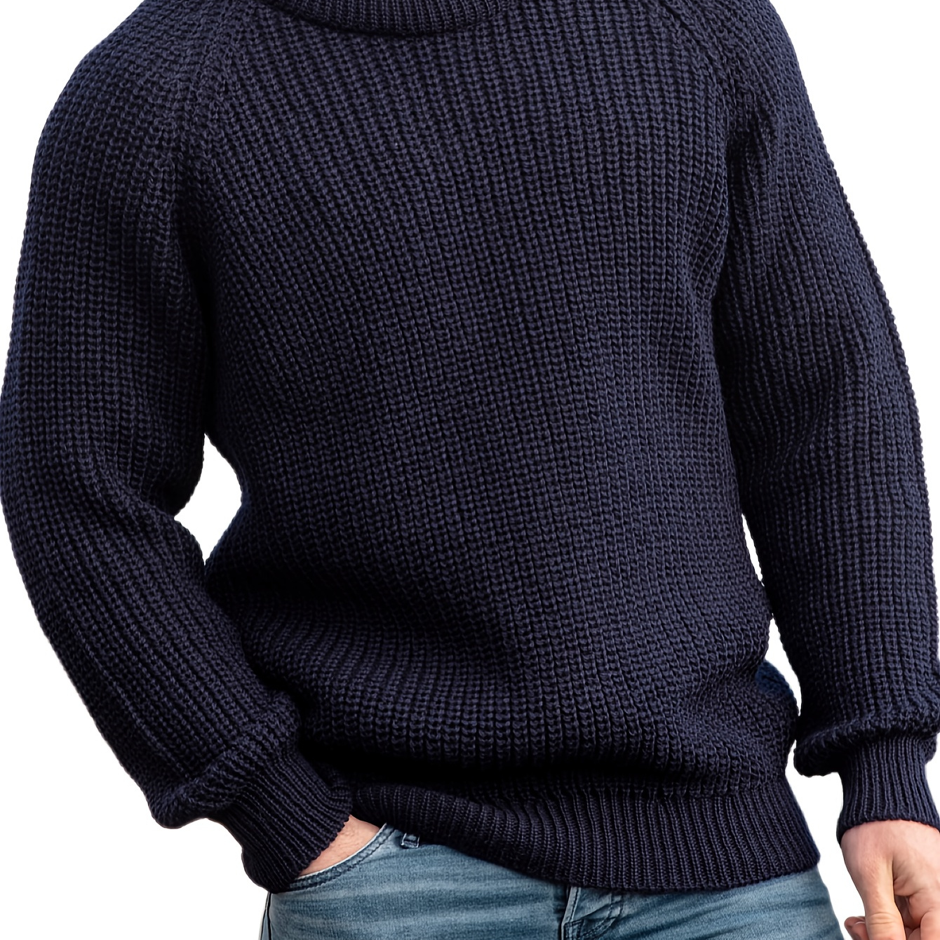 

Men's Solid Knitted Pullover, Casual Long Sleeve Crew Neck Sweater For Fall Winter