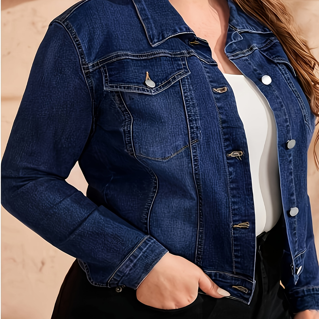 

2024 Women's Plus Size Button Cropped Denim Jackets