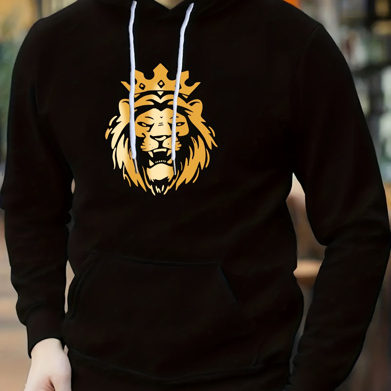 

Lion King Print Hoodie, Cool Hoodies For Men, Men's Casual Graphic Design Pullover Hooded Sweatshirt With Kangaroo Pocket Streetwear For Winter Fall, As Gifts