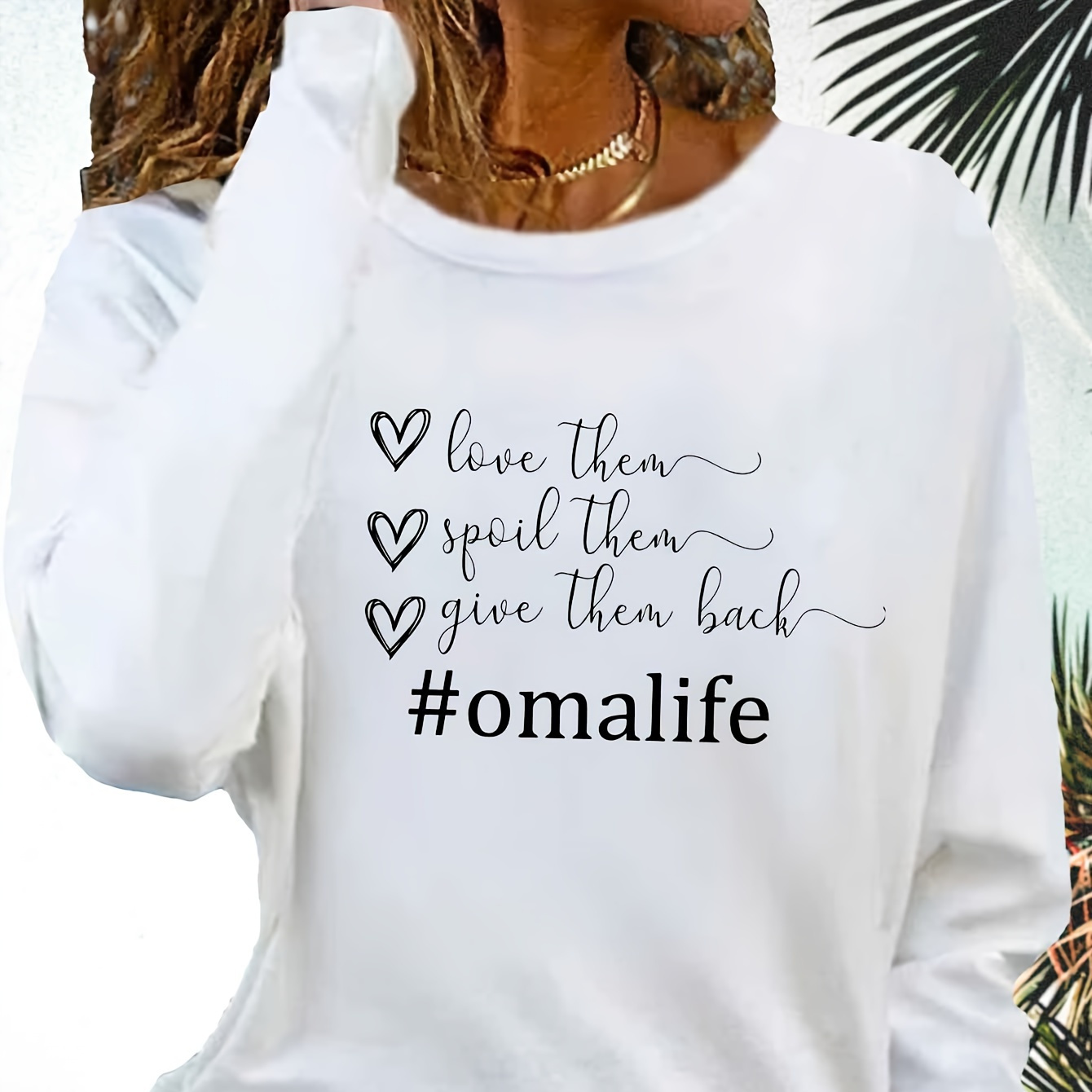 

1pc Women's Casual Long Sleeve Crew Neck T-shirt With Applique Letter Print, Polyester Knit Fabric, Regular Fit, All Season Pullovers - #omalife