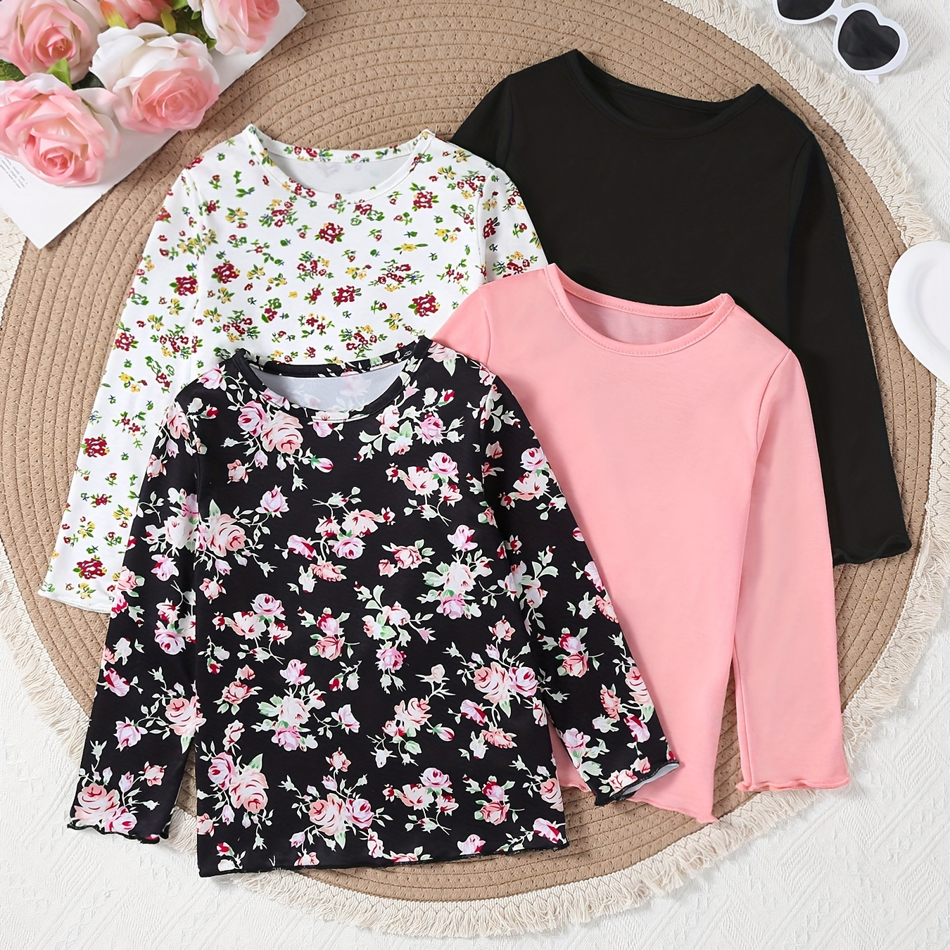 

4pcs/set & Long / Pattern T-shirts For & Fall, Clothes For