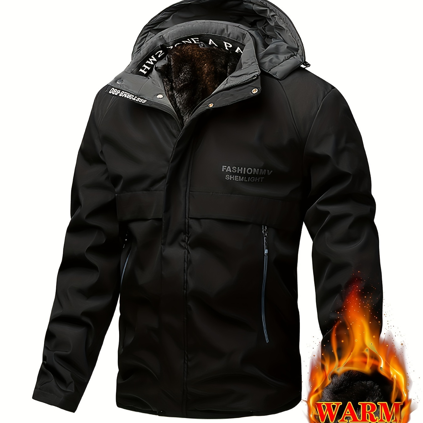 

Men's Winter Hooded Jacket - , Fleece-lined For , Casual Outdoor Coat With Pockets
