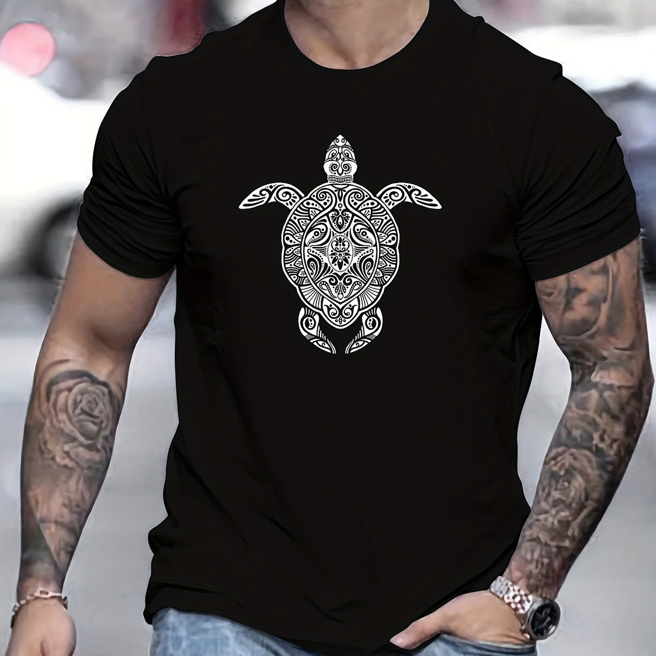 

Turtle Print T Shirt, Tees For Men, Casual Short Sleeve T-shirt For Summer