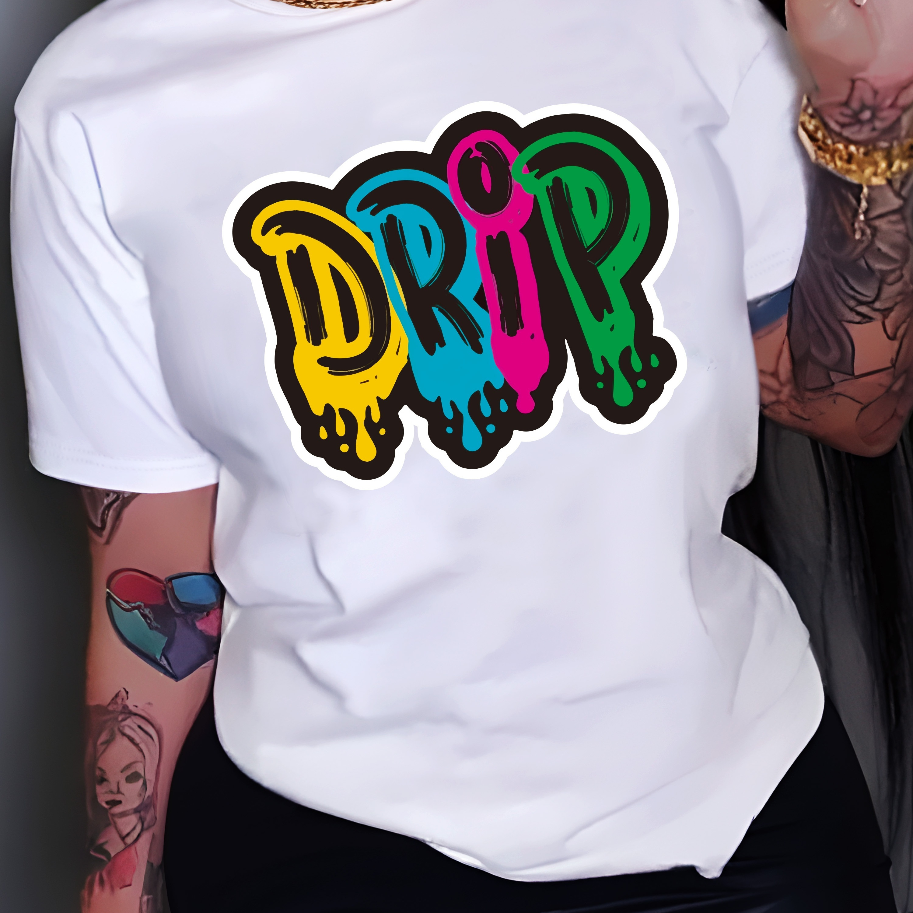 

Letter Print T-shirt, Casual Crew Neck Short Sleeve Top For Spring & Summer, Women's Clothing