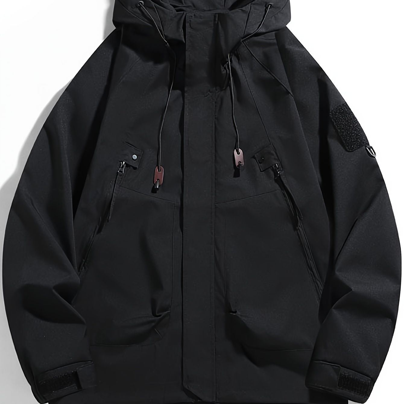 

Men's Jacket With Zipper Pockets, Casual Breathable Zip Up Drawstring Long Sleeve Hooded Jacket For