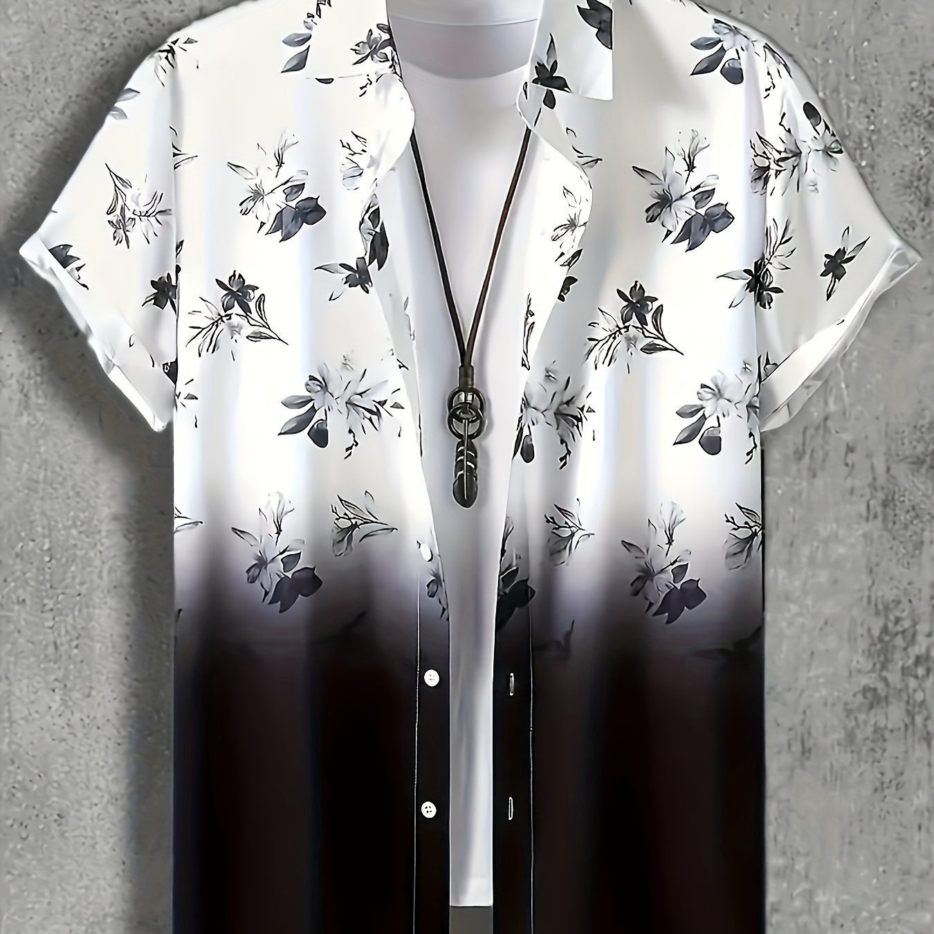 

T-Shirt à revers à manches courtes pour hommes, dégradé hawaïen imprimé de fleurs tropicales, chemise décontractée pour les vacances, hauts de loisirs d'été pour hommes