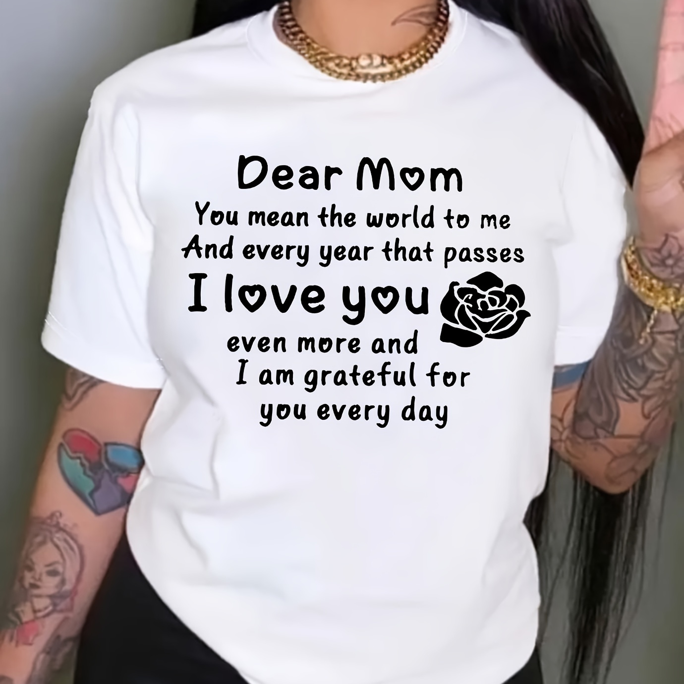 

Mother's Day Mom Print T-shirt, Short Sleeve Crew Neck Casual Top For Summer & Spring, Women's Clothing