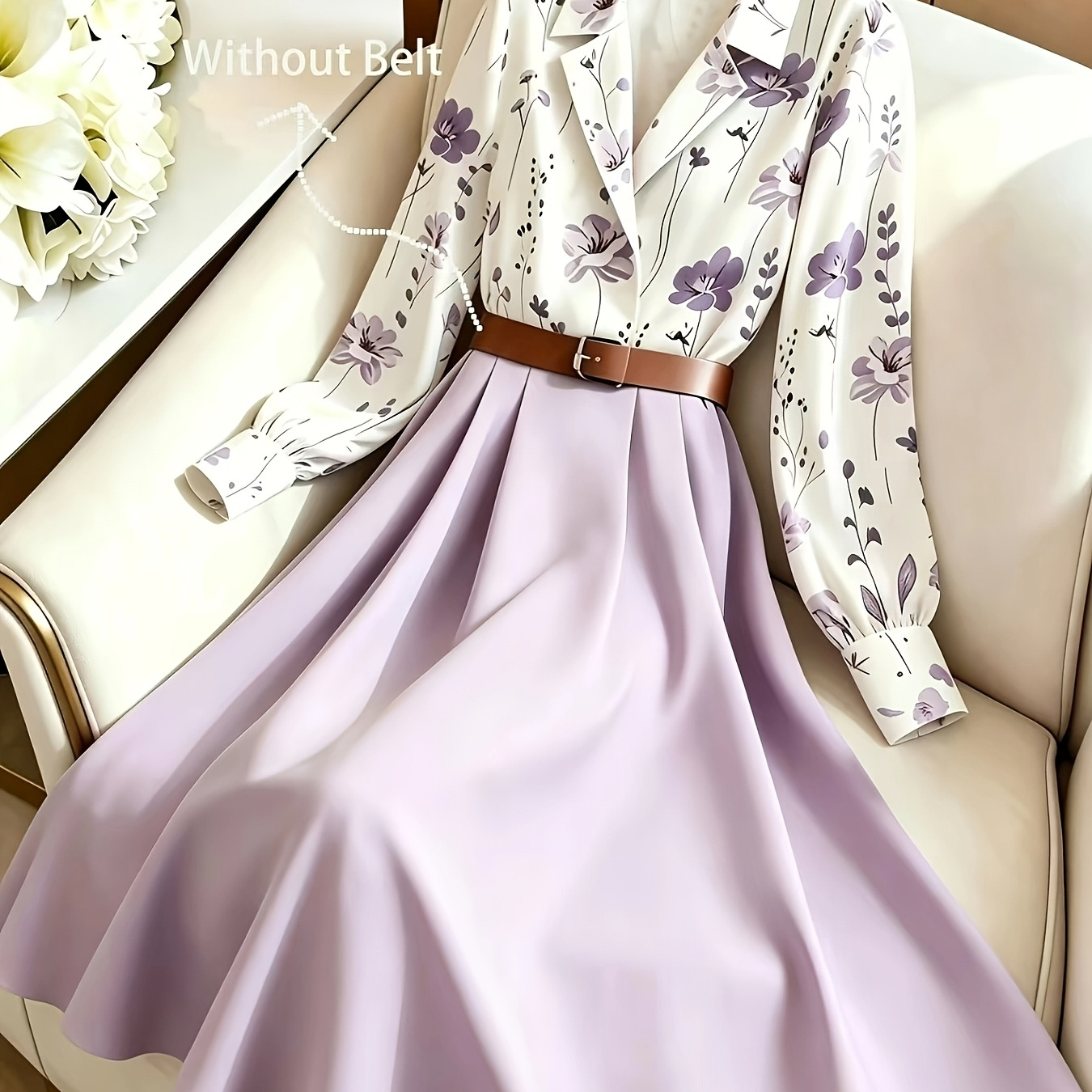 Floral Blouse + Lavender Maxi Skirt 2pcs Set