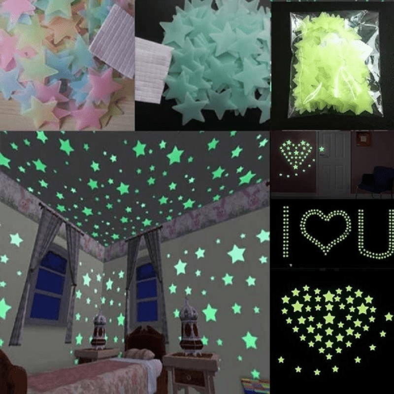 

100pcs Luminous Star Wall Stickers, Mini Pentagram Glow In The Dark Fluorescent Ceiling Wall Decor, For Home Bedroom Room Decor (1.18in)