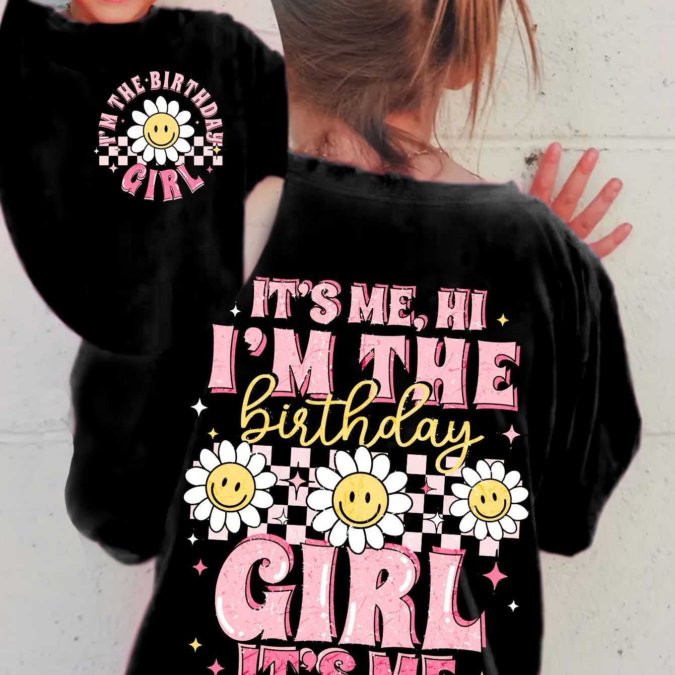 

Chicfull Girls' Birthday T-shirt, Casual Crew Neck Knit Top With Daisy Print, Polyester 100%, Slight Stretch, Regular Fit For Spring/summer