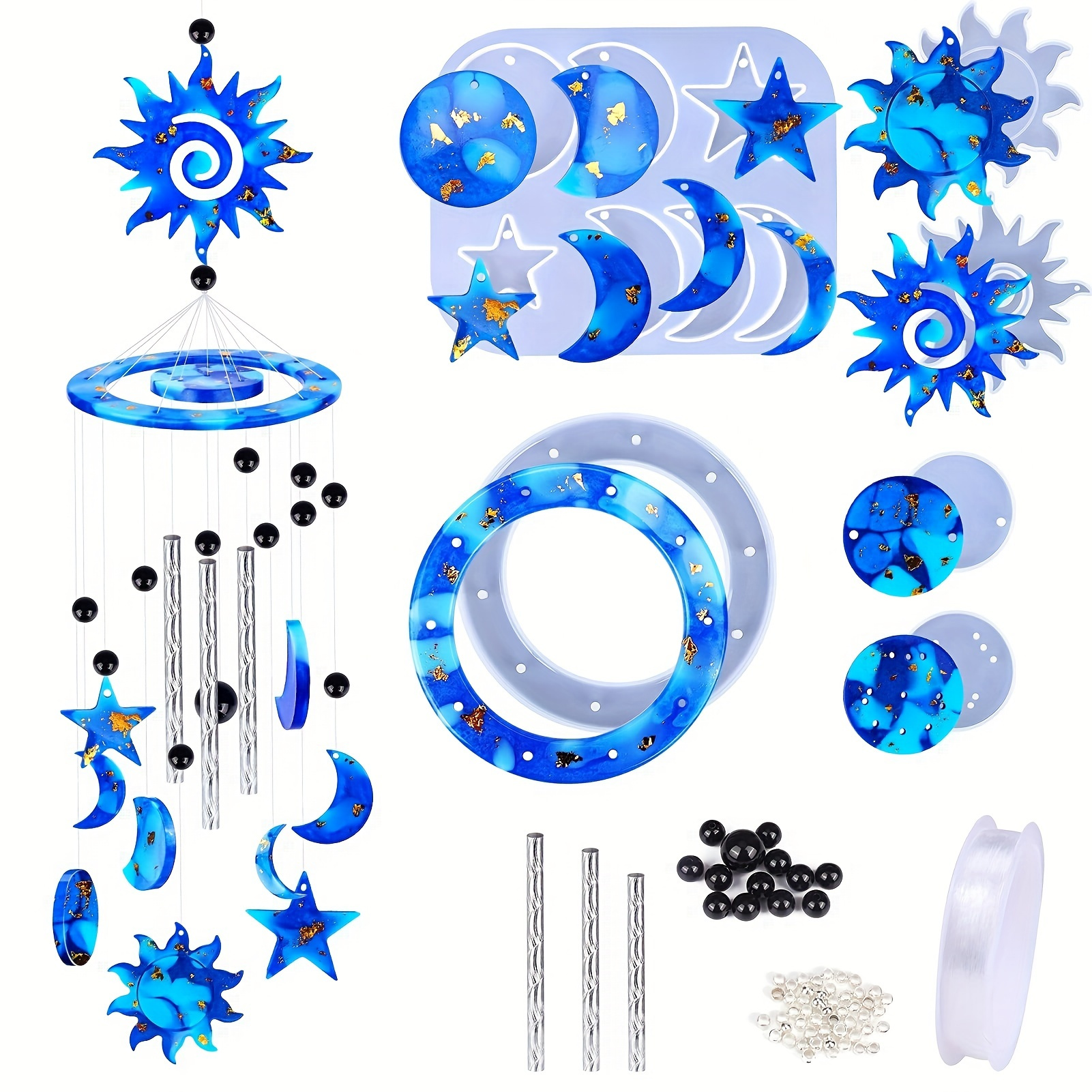 

1set Sun Moon Star Wind Chimes Silicone Molds Kit, Epoxy Resin Wind Chime Casting Mold For Diy Wind Bell, Keychain Earring Pendants Ornaments Home Ramadan Decoration For Eid, Ramadan