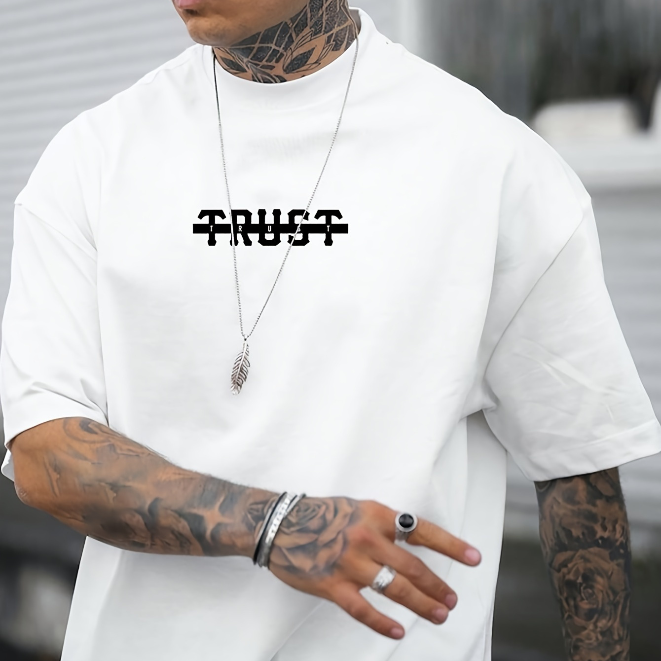 

Trust Crossed Out Print T Shirt, Tees For Men, Casual Short Sleeve T-shirt For Summer