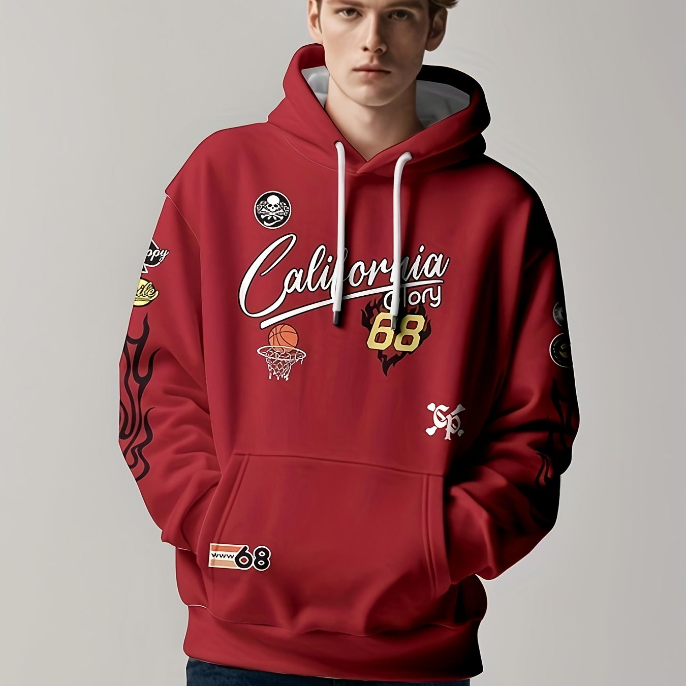 

Men's Basketball Hoodie With Kangaroo Pocket, Casual Long Sleeve Hooded Sweatshirt For Outdoor