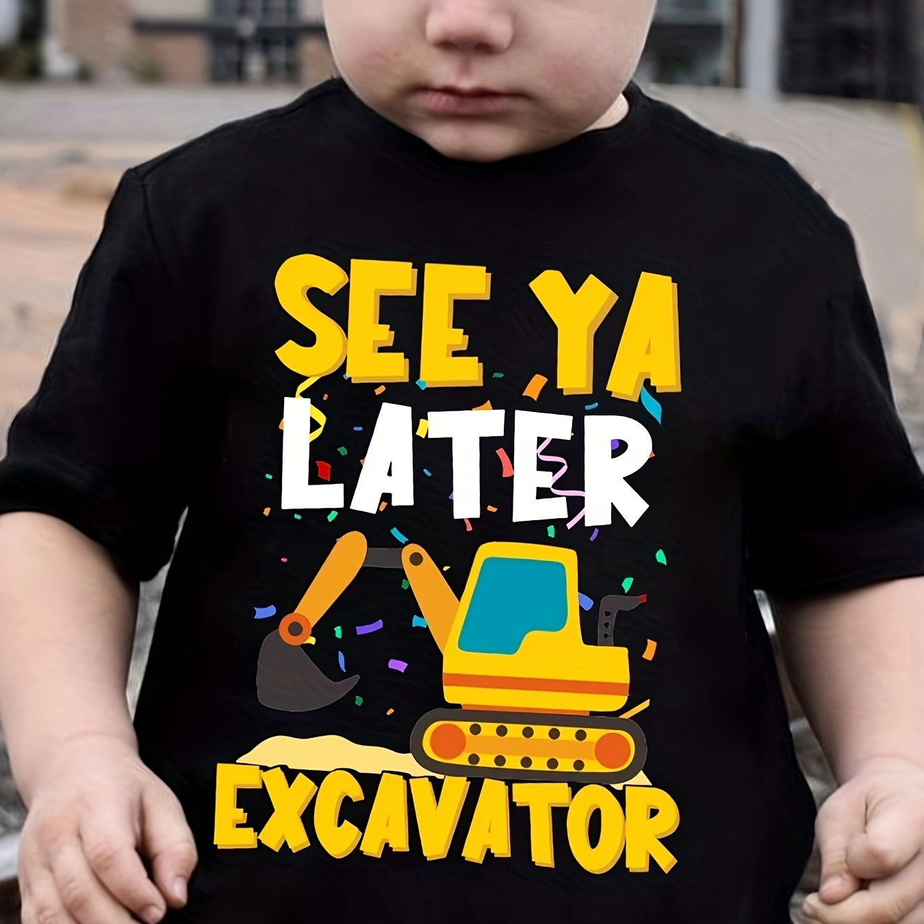 

Boy's See Ya Later Excavator Print Cute T-shirt Clothing Casual Round Neck Short Sleeve Comfy Outdoors Outfit For Kids