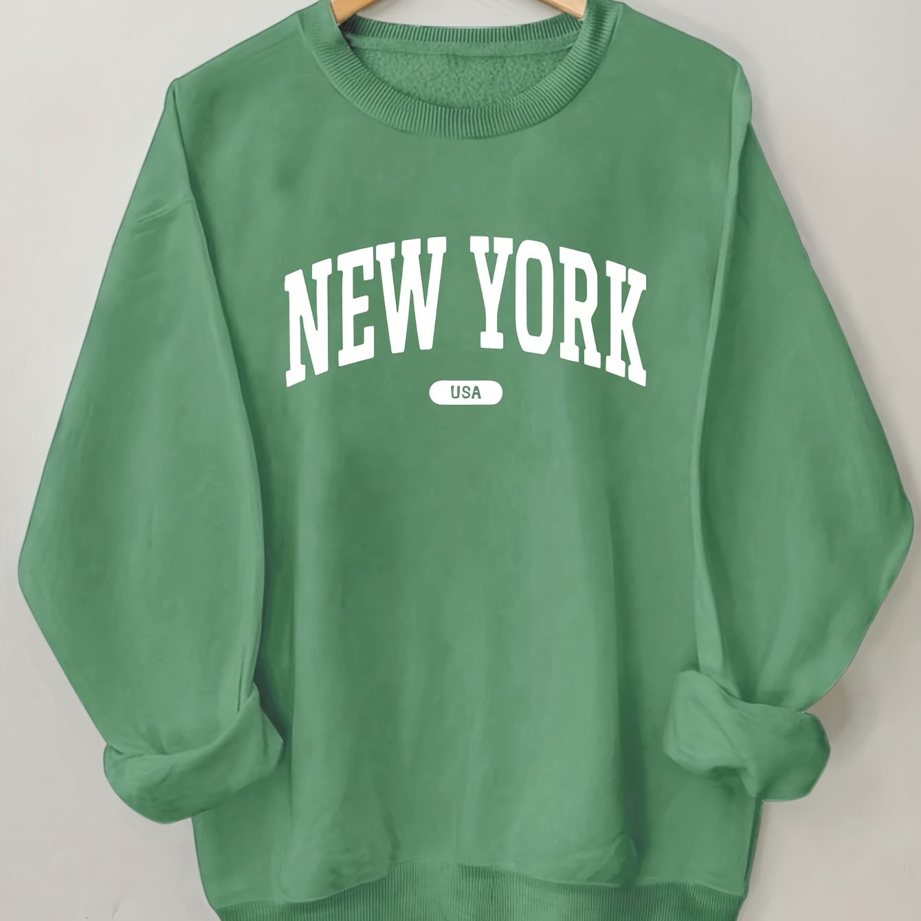 

New York Print Pullover Sweatshirt, Casual Long Sleeve Crew Neck Sweatshirt, Women's Clothing