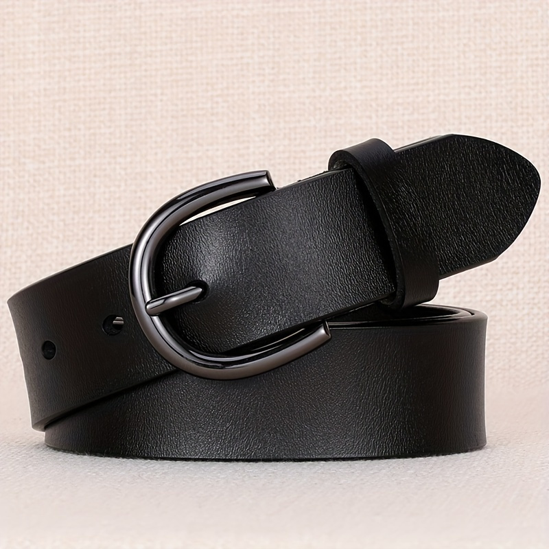 Double Circle Buckle Belt Black Simple Pu Leather Belt - Temu Canada