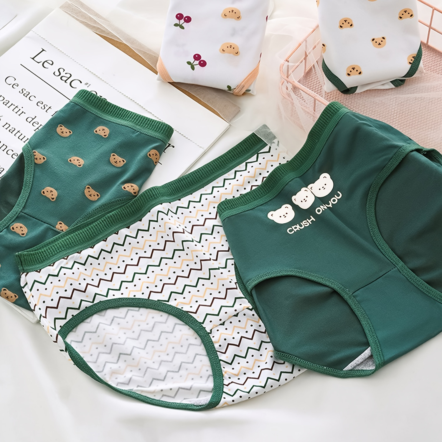 

5pcs Cute Cartoon Fruit Print Women's Hipster Panties - Breathable & Comfortable, Mid-rise, Polyester , Machine Washable