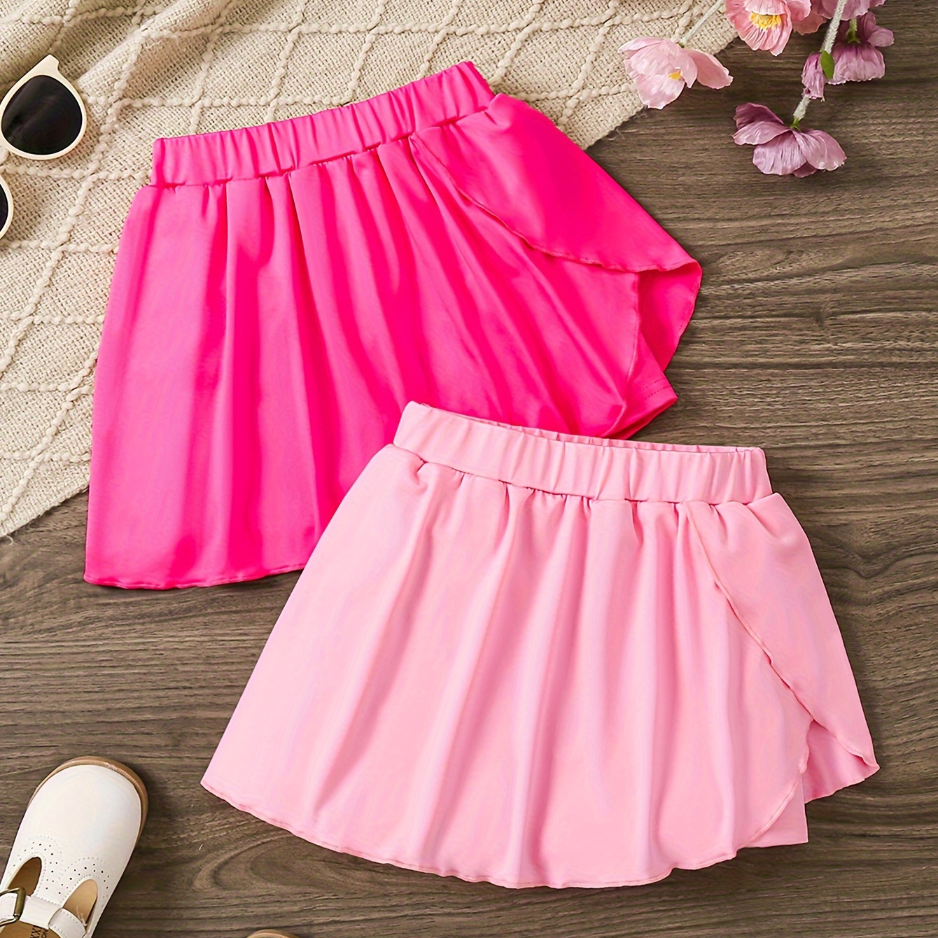 

Girls 2pcs/set Casual & Fit Solid Colored Skorts For Exercise & Running