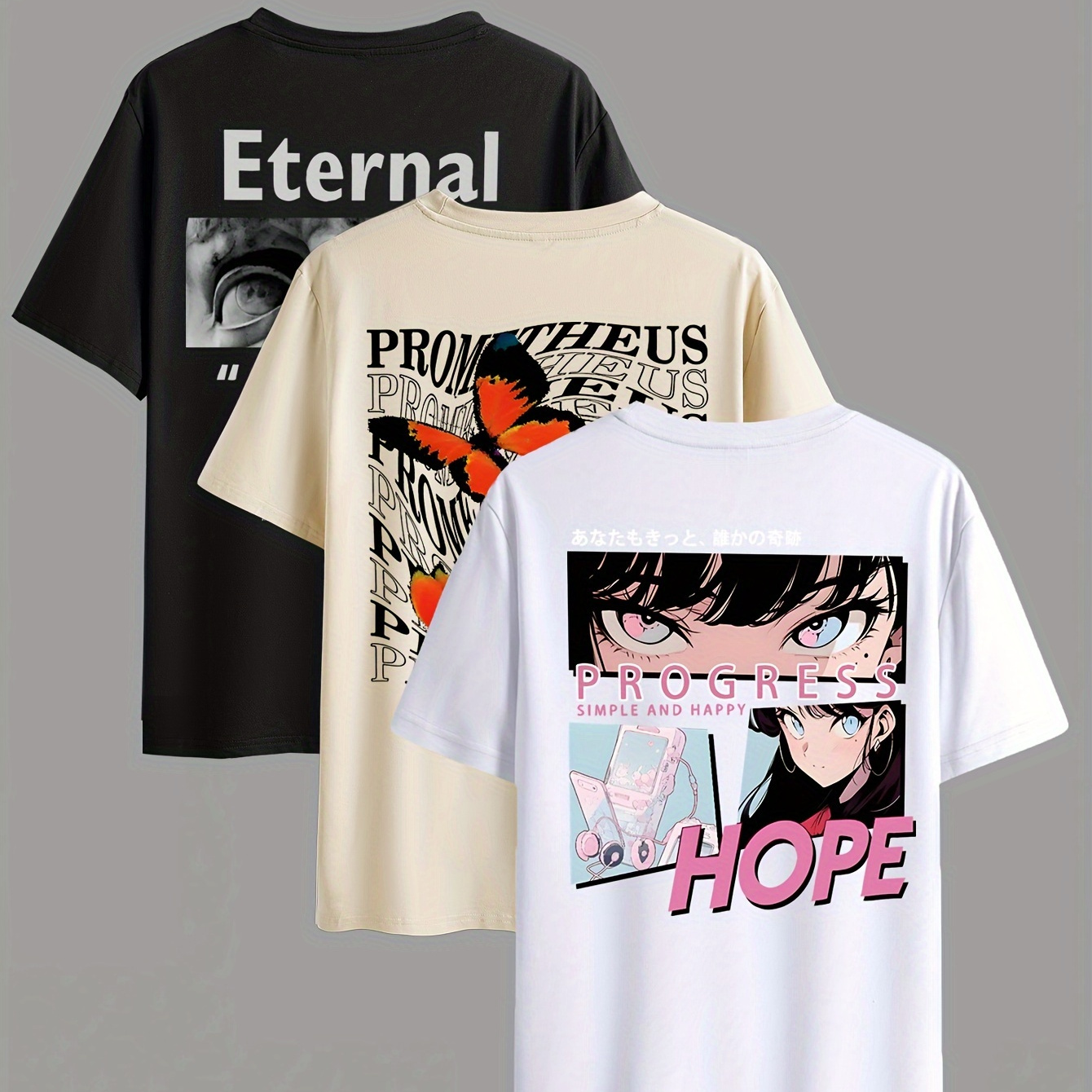 

3pcs Letter & Creative Print Men's Casual T-shirt, Summer Fashion Crew Neck Short Sleeve Top, Modern Streetwear Style For Men